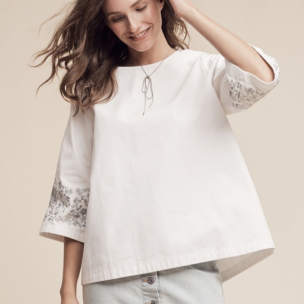 Anthropologie Anna Embroidered Tunic Top Z39-10
